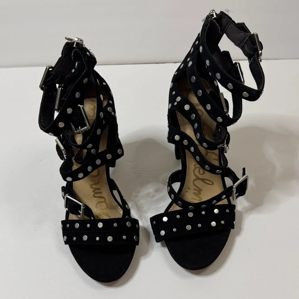 Sam Edelman York Black Suede Studded Heeled Sandal 7.5